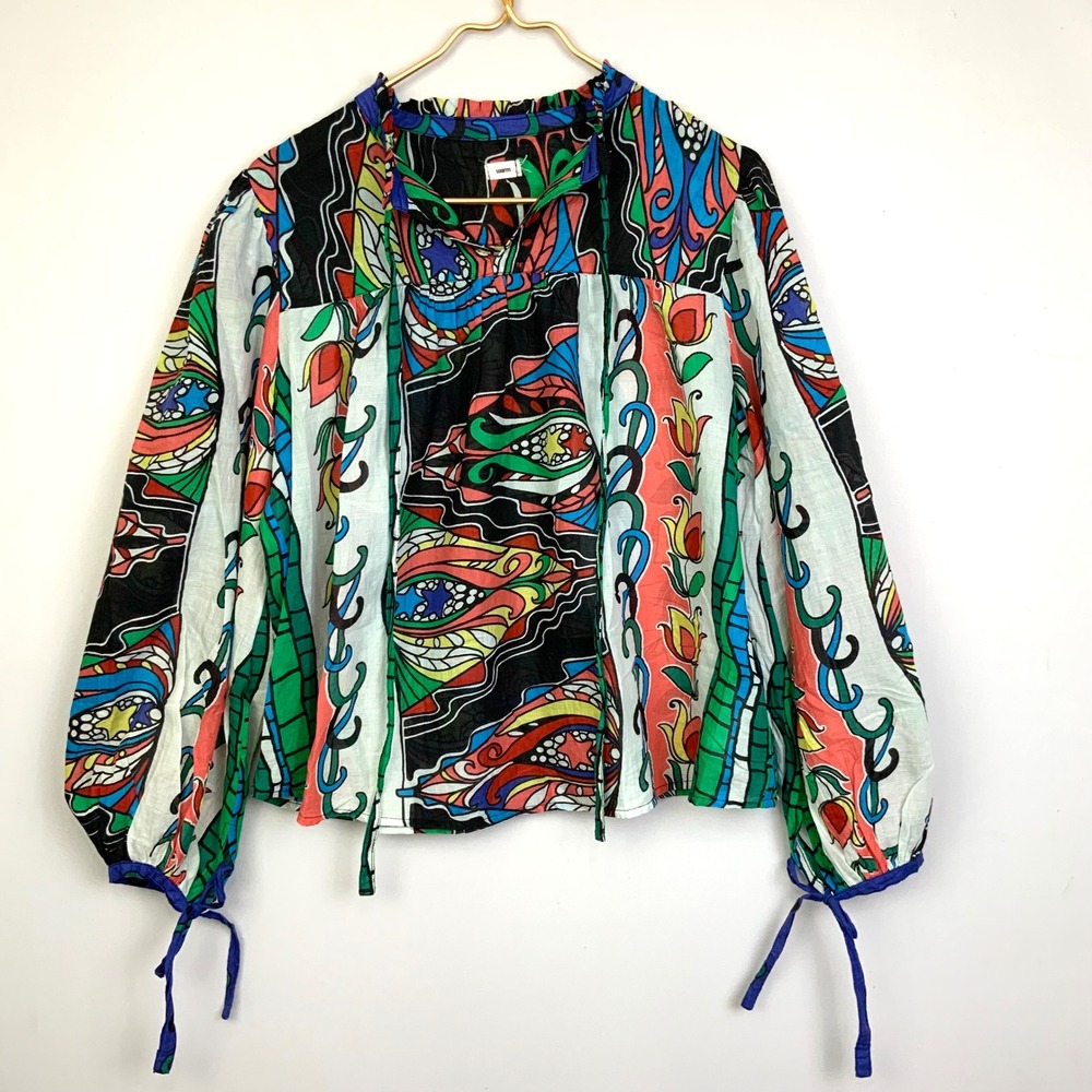 WARM Tracy Faith Sz 3 (Large) Multicolor Abstract Artsy Balloon Sleeve Poet Top